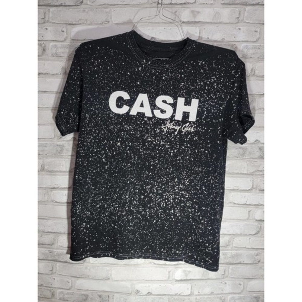 ZION M Johnny Cash - Block Music Rebel Splatter Adult T-Shirt - rock & roll
